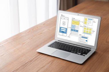 Model mobil uygulama ve web sitesi için UX UI tasarım süreci. Profesyonel uygulama geliştiricisi için kablo grafiğinin yaratıcı prototipi .