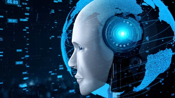 Futuristic Robot Artificial Intelligence Huminoid Data Analytic Technology Development Machine — Fotografia de Stock