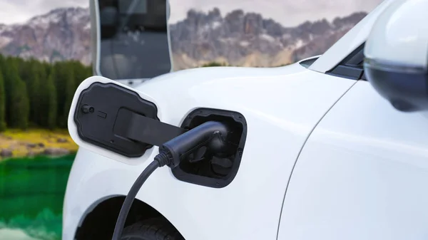 Elektro Jeneratör Sürücüsüyle Enerji Sürdürülebilir Araba Gücü Şarj Istasyonunda Şarj — Stok fotoğraf