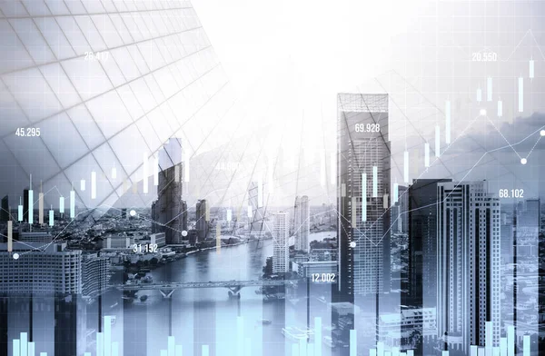 Stock Market Business Concept Financial Graphs Digital Indicators Modernistic Urban — Stockfoto