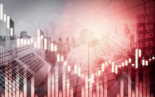 Economic Crisis Concept Shown Digital Indicators Graphs Falling Modernistic Urban — Stockfoto