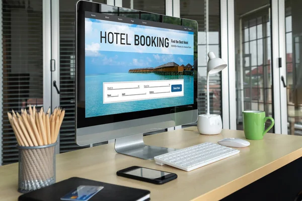 Internetowa Strona Rezerwacji Noclegów Hotelowych Zapewnia Modish System Rezerwacji Koncepcja — Zdjęcie stockowe