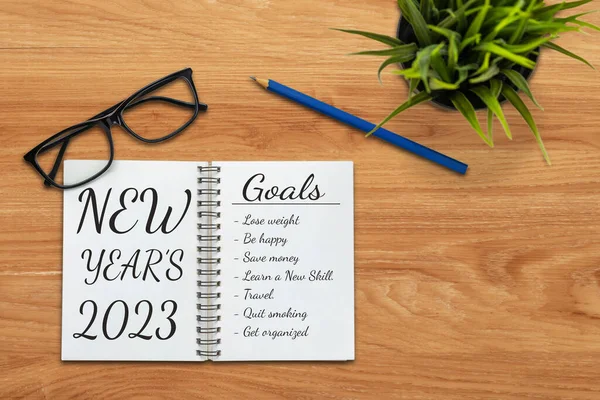 2023 Lista Objetivos Establecimiento Planes Feliz Año Nuevo Escritorio Oficina — Foto de Stock