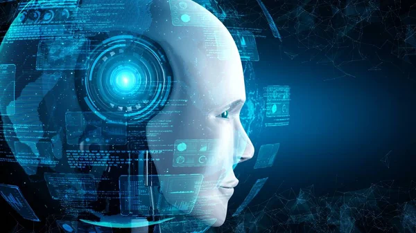 Robot Hominoid Face Close Graphic Concept Big Data Analytic Thinking — Stockfoto