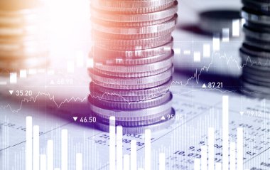 Finans ve para teknolojisi iş refahı ve varlık yönetimi kavramı. Yaratıcı grafik, refah karı elde etmek için değerli varlıklara yatırım yaparak ekonomi ve mali büyümeyi gösteriyor .