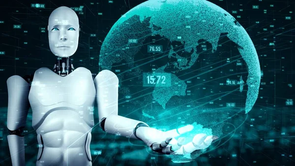 Futuristic Robot Artificial Intelligence Huminoid Data Analytic Technology Development Machine — Stockfoto