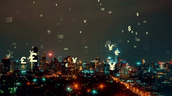 Аналитический Интерфейс Бизнес Данных Пролетает Над Умным Городом Показывая Изменение — стоковое фото