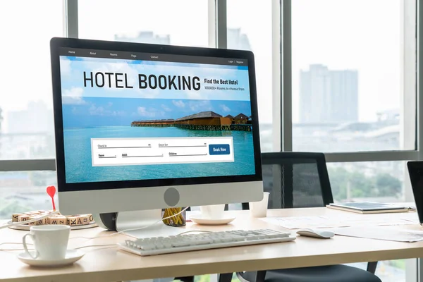 Online Buchungswebseiten Für Hotels Bieten Ein Modernes Reservierungssystem Reisetechnikkonzept — Stockfoto