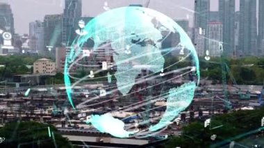 Otomasyon konseptini ve uzaktan kablosuz makine kontrolünü gösteren bir bilgisayar yazılımında fütüristik HUD kullanarak inşaat teknolojisi konsepti üzerinde değişiklik grafiği içeren konsept .