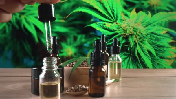 Természetes Bőr Kozmetikai Mockup Termék Kannabisz Legalizált Laboratóriumban Előállított Cbd — Stock videók