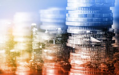 Finans ve para teknolojisi iş refahı ve varlık yönetimi kavramı. Yaratıcı grafik, refah karı elde etmek için değerli varlıklara yatırım yaparak ekonomi ve mali büyümeyi gösteriyor .