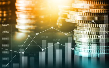 Finans ve para teknolojisi iş refahı ve varlık yönetimi kavramı. Yaratıcı grafik, refah karı elde etmek için değerli varlıklara yatırım yaparak ekonomi ve mali büyümeyi gösteriyor .