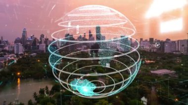 Akıllı şehirde küresel bağlantı ve internet ağı değişikliği. Gelecekteki kablosuz dijital bağlantı ve sosyal medya ağı kavramı .