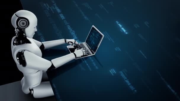 Futuristic Robot Artificial Intelligence Huminoid Programming Coding Technology Development Machine — Stock video