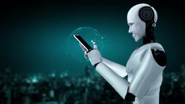 Futuristic Robot Artificial Intelligence Huminoid Data Analytic Technology Development Machine — Stockvideo