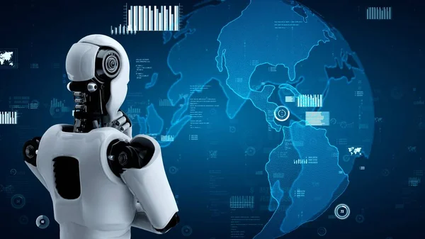 Future Financial Technology Controll Robot Huminoid Uses Machine Learning Artificial — Foto Stock