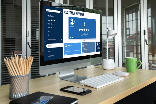 stock image Customer experience and review analysis by modish computer software for corporate business