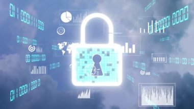 Dijital Platform 'da Siber Güvenlik ve Değişim Veri Koruması. Hackerlar, virüsler ve güvensiz bilgilere karşı çevrimiçi veri erişim savunması için güvenli güvenlik duvarı teknolojisi gösteren grafik arayüzü .