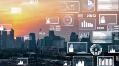 İş verileri analitik arayüzü akıllı şehrin üzerinde uçuyor ve iş zekasının geleceğini değiştiriyor. Stratejik plan için büyük verileri analiz etmek için bilgisayar yazılımı ve yapay zeka kullanılır .