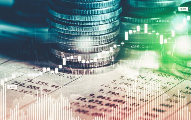 Finans ve para teknolojisi iş refahı ve varlık yönetimi kavramı. Yaratıcı grafik, refah karı elde etmek için değerli varlıklara yatırım yaparak ekonomi ve mali büyümeyi gösteriyor .