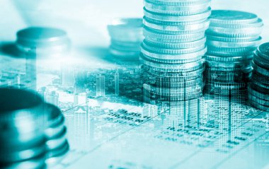 Finans ve para teknolojisi iş refahı ve varlık yönetimi kavramı. Yaratıcı grafik, refah karı elde etmek için değerli varlıklara yatırım yaparak ekonomi ve mali büyümeyi gösteriyor .