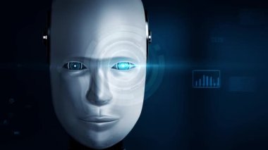 Future financial technology controll by AI robot huminoid uses machine learning and artificial intelligence to analyze business data and give advice on investment and trading decision . 3D rendering .