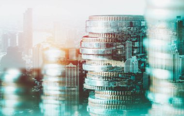 Finans ve para teknolojisi iş refahı ve varlık yönetimi kavramı. Yaratıcı grafik, refah karı elde etmek için değerli varlıklara yatırım yaparak ekonomi ve mali büyümeyi gösteriyor .