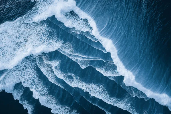 人工智能生成的海洋海水白浪在深海中飞溅的图像空中俯瞰背景照片 鸟眼波中海浪的无人机照片背景 — 图库照片