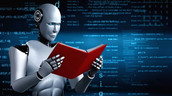 Futuristic Robot Artificial Intelligence Huminoid Programming Coding Technology Development Machine – stockfoto