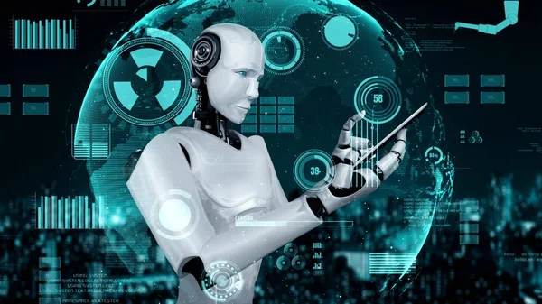 Futuristic Robot Artificial Intelligence Huminoid Industrial Factory Technology Development Machine — Stockfoto