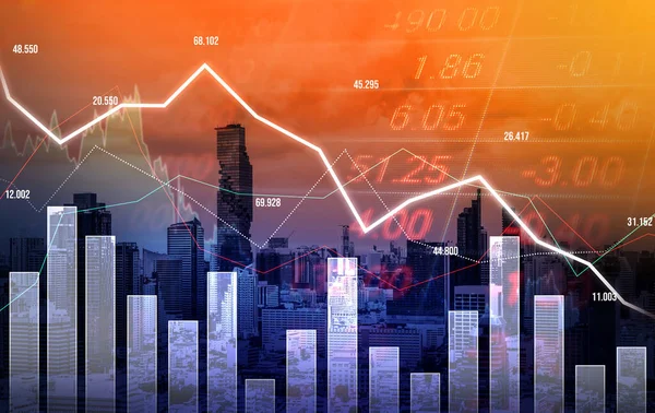 Digital Indicators Declining Graphs Stock Market Crash Overlap Backdrop Modernistic — Foto de Stock
