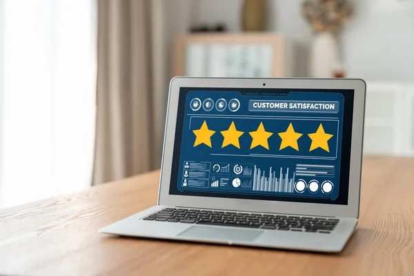 stock image Customer satisfaction and evaluation analysis on modish software computer for marketing strategy planning