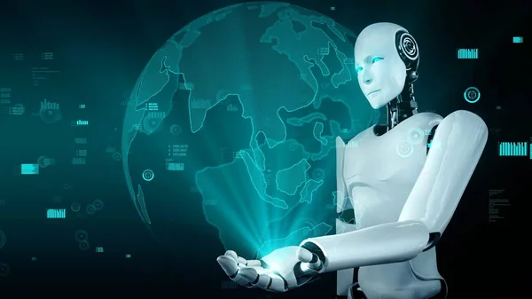 Future Financial Technology Controll Robot Huminoid Uses Machine Learning Artificial — Fotografia de Stock