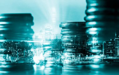 Finans ve para teknolojisi iş refahı ve varlık yönetimi kavramı. Yaratıcı grafik, refah karı elde etmek için değerli varlıklara yatırım yaparak ekonomi ve mali büyümeyi gösteriyor .