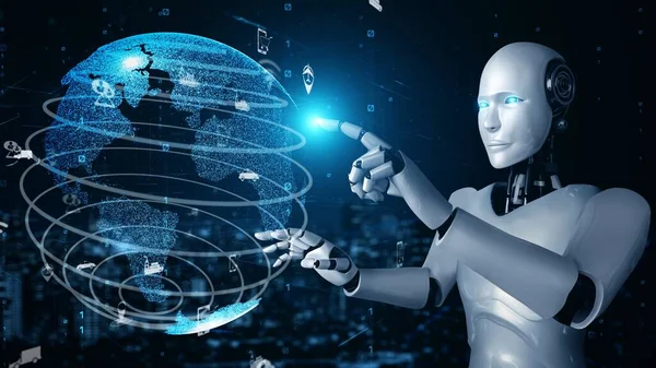 Futuristic Robot Artificial Intelligence Huminoid Transportation Analytic Technology Development Machine — Stockfoto