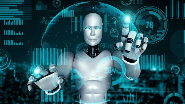 Future Financial Technology Controll Robot Huminoid Uses Machine Learning Artificial — Foto de Stock