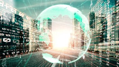 Fütürist küresel sosyal medya, insanlar iletişim ağı ve dijital veri paylaşımı kuruyor. Yeni bilgi çağındaki küresel eğilimleri değiştiren akıllı dijital dönüşüm ve teknoloji bozulması kavramı .