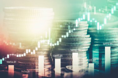 Finans ve para teknolojisi iş refahı ve varlık yönetimi kavramı. Yaratıcı grafik, refah karı elde etmek için değerli varlıklara yatırım yaparak ekonomi ve mali büyümeyi gösteriyor .