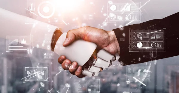 Rendering Hominoid Robot Handshake Collaborate Future Technology Development Thinking Brain —  Fotos de Stock