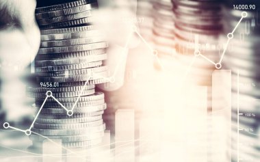 Finans ve para teknolojisi iş refahı ve varlık yönetimi kavramı. Yaratıcı grafik, refah karı elde etmek için değerli varlıklara yatırım yaparak ekonomi ve mali büyümeyi gösteriyor .