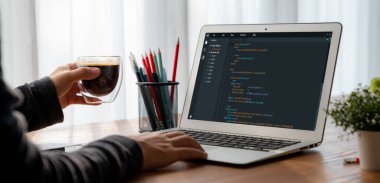 Model uygulama ve program kodlaması için bilgisayar ekranında yazılım geliştirme programlama