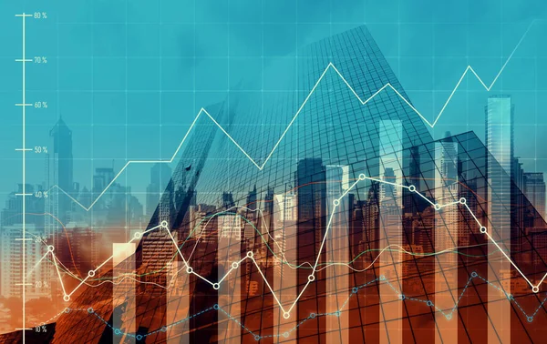 Stock Market Business Concept Financial Graphs Digital Indicators Modernistic Urban — Stock Fotó