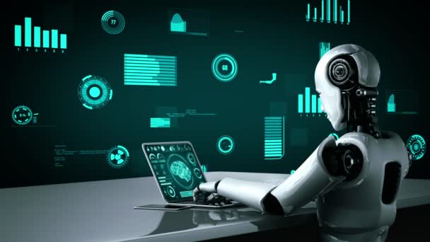 Futuristic Robot Artificial Intelligence Huminoid Industrial Factory Technology Development Machine — Stockvideo