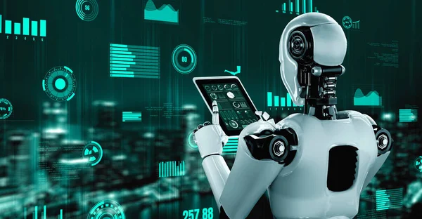 Futuristic Robot Artificial Intelligence Huminoid Industrial Factory Technology Development Machine — Photo
