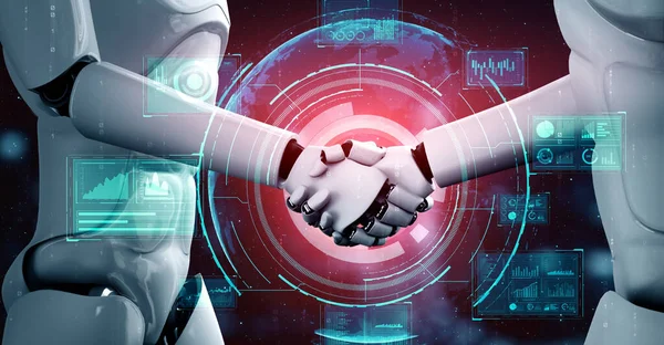 Rendering Hominoid Robot Handshake Collaborate Future Technology Development Thinking Brain — Photo