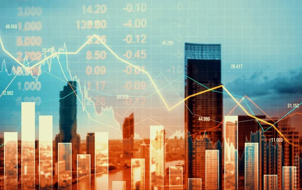 Economic Crisis Concept Shown Declining Graphs Digital Indicators Overlap Modernistic —  Fotos de Stock