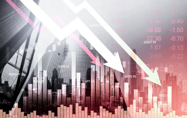 Economic Crisis Concept Shown Digital Indicators Graphs Falling Modernistic Urban — Fotografia de Stock