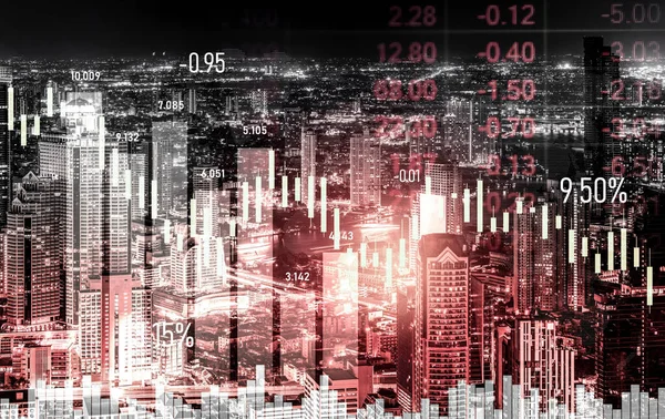 Economic Crisis Concept Shown Digital Indicators Graphs Falling Modernistic Urban — Stock fotografie