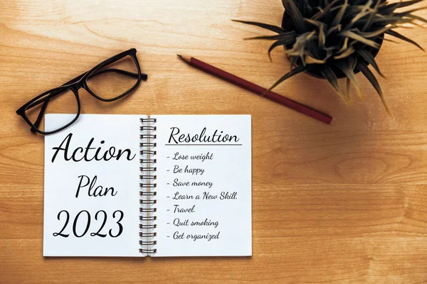 2023 Mutlu Yeni Yıl Kararları Hedef Listesi Planları Ayarlama Yeni — Stok fotoğraf