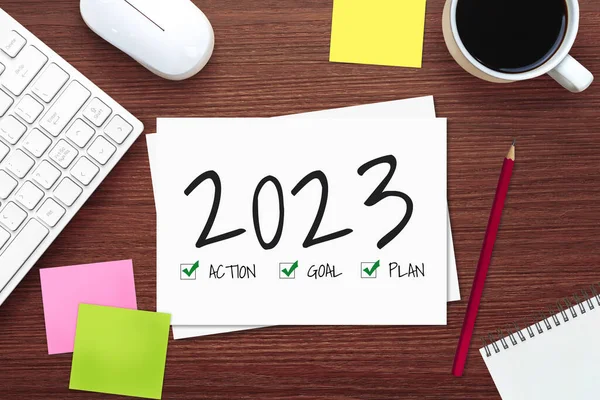 2023 Felice Anno Nuovo Risoluzione Obiettivo Lista Piani Impostazione Business — Foto Stock